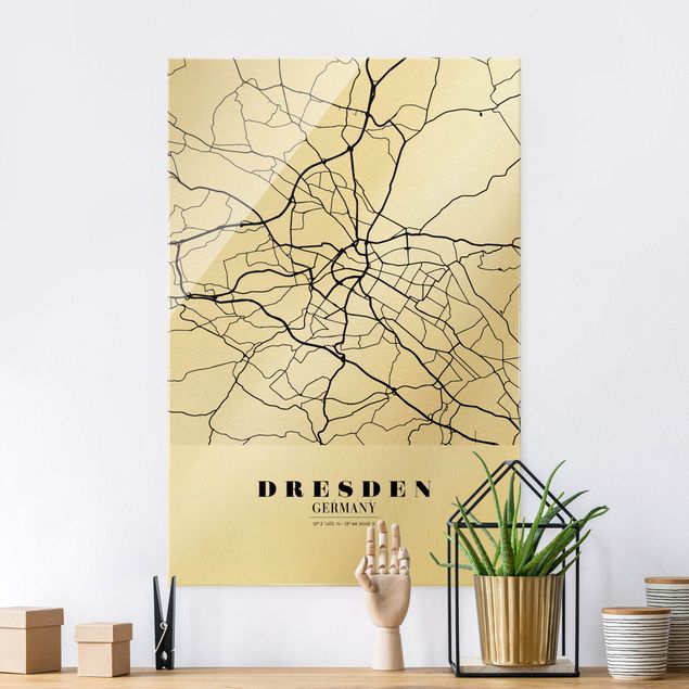 Glass prints architecture and skylines Dresden City Map - Classic