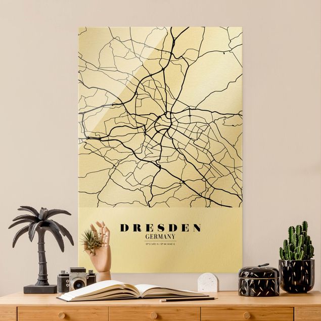 Glass prints black and white Dresden City Map - Classic