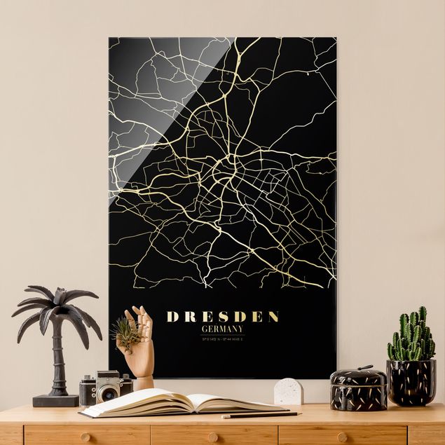 Glass prints architecture and skylines Dresden City Map - Classic Black
