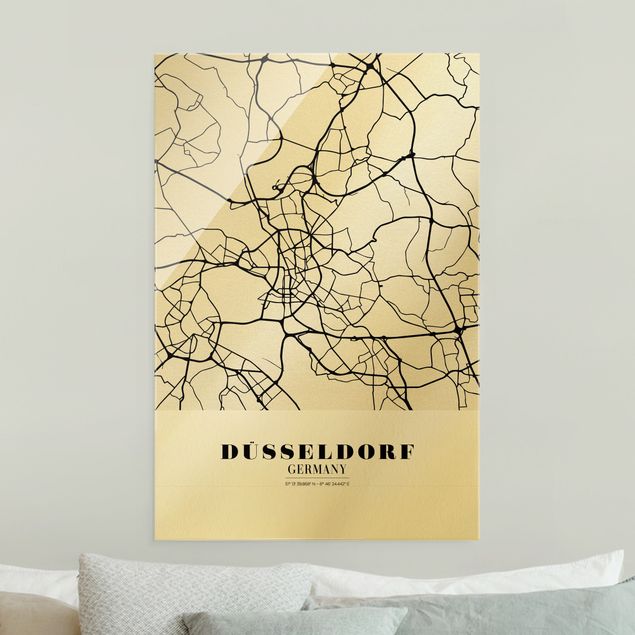 Glass prints maps Dusseldorf City Map - Classic