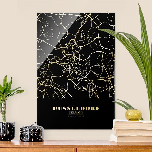Glass prints black and white Dusseldorf City Map - Classic Black
