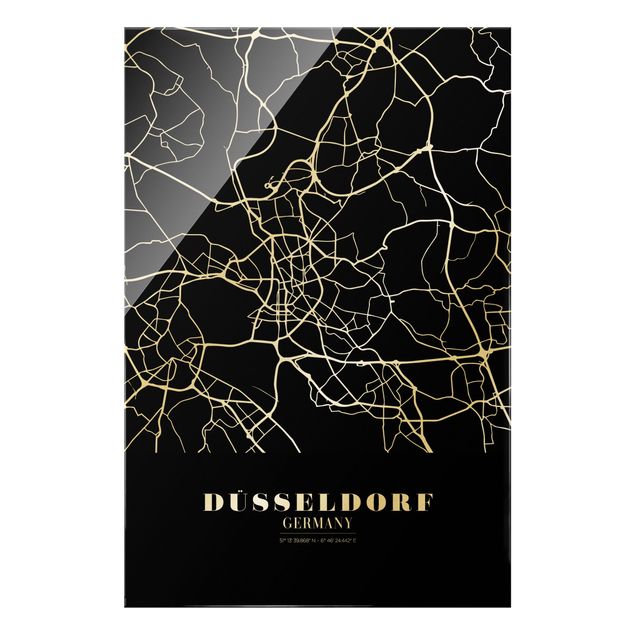 Black and white wall art Dusseldorf City Map - Classic Black