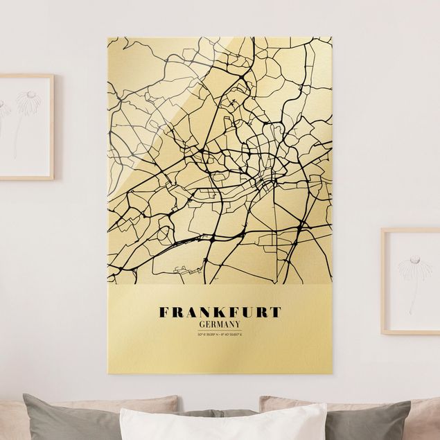 Glass prints black and white Frankfurt City City Map - Classic
