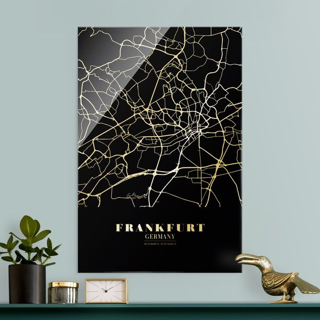 Glass prints black and white Frankfurt City City Map - Classic Black