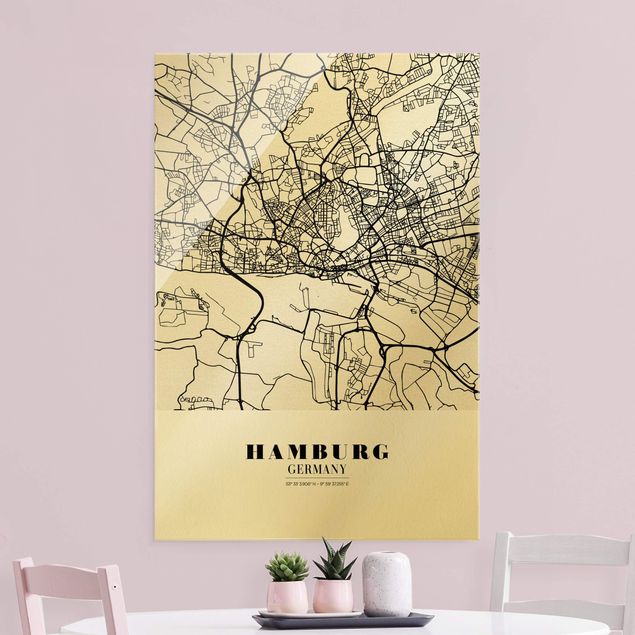 Glass prints architecture and skylines Hamburg City Map - Classic