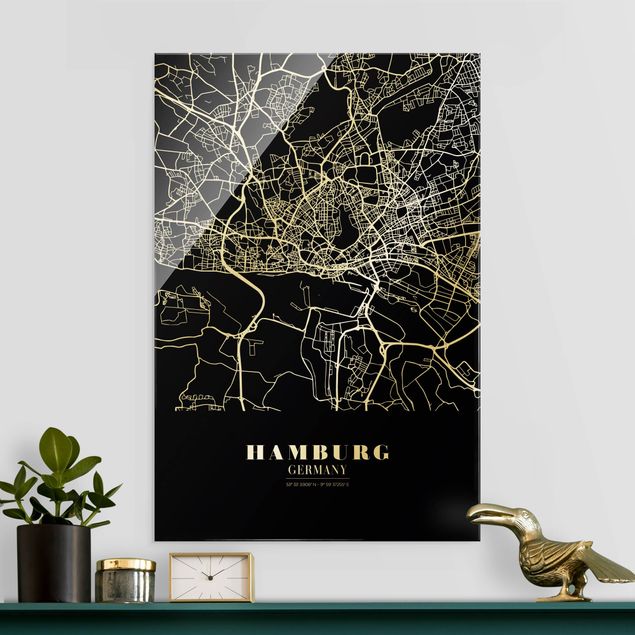Glass prints Hamburg Hamburg City Map - Classic Black