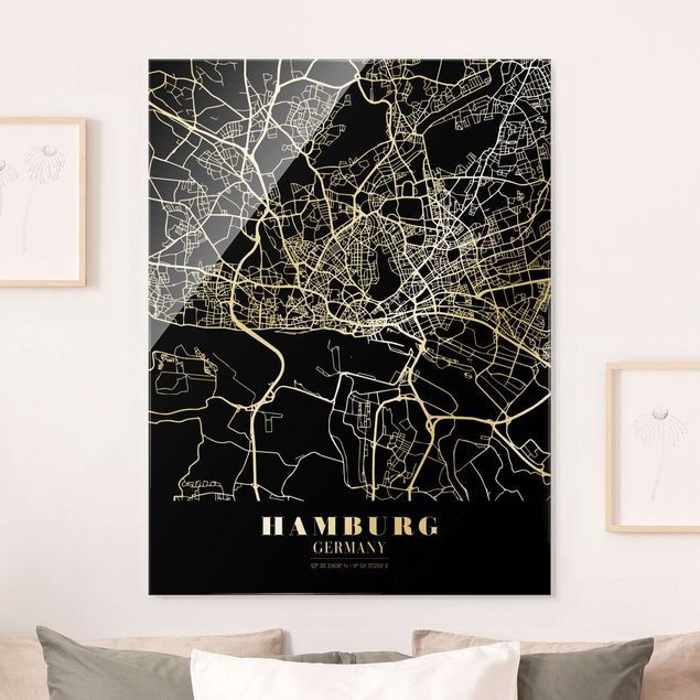 Glass prints Hamburg Hamburg City Map - Classic Black