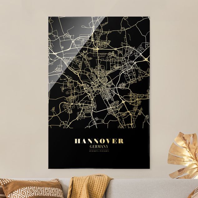 Glass prints black and white Hannover City Map - Classic Black