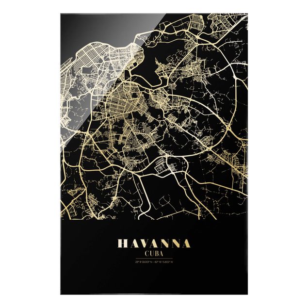 Black and white art Havana City Map - Classic Black