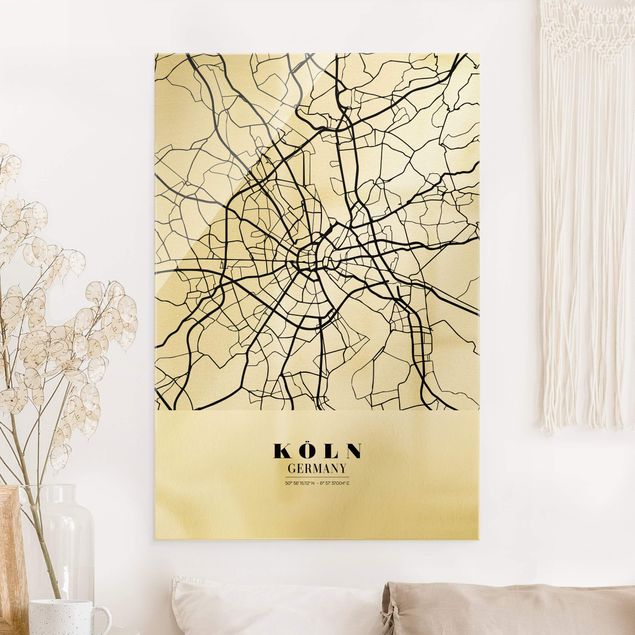 Glass prints architecture and skylines Cologne City Map - Classic