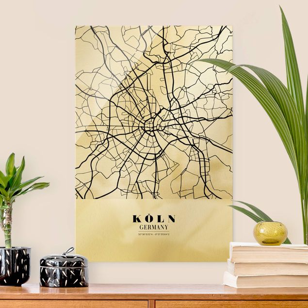 Glass prints black and white Cologne City Map - Classic