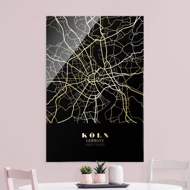 Glass prints architecture and skylines Cologne City Map - Classic Black