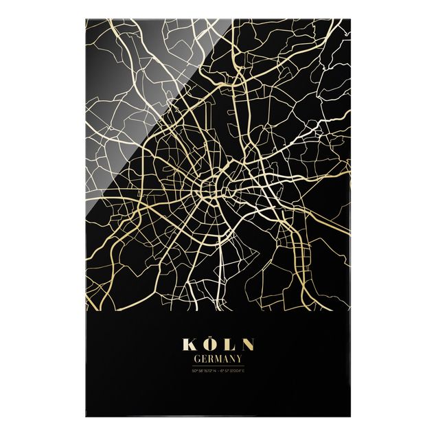 Black and white wall art Cologne City Map - Classic Black