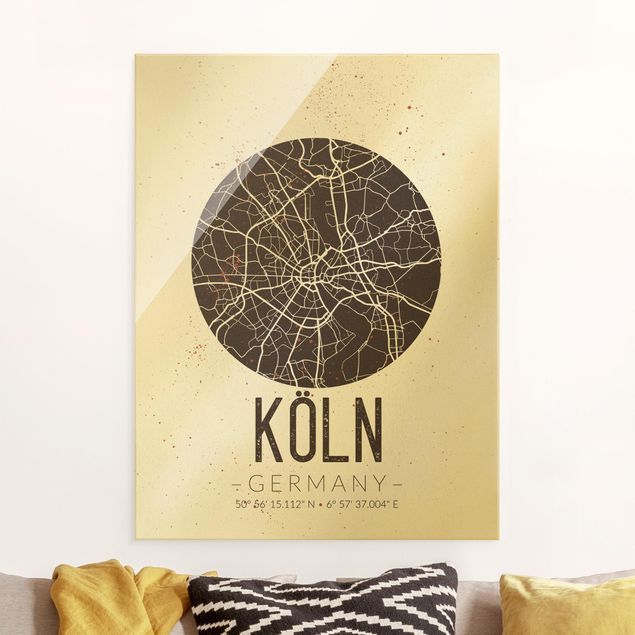Glass prints architecture and skylines Cologne City Map - Retro