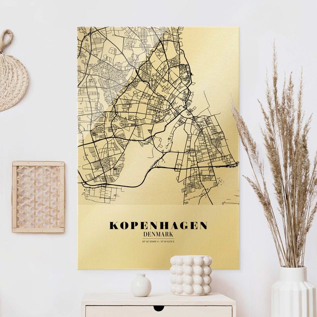 Glass prints architecture and skylines Copenhagen City Map - Classic