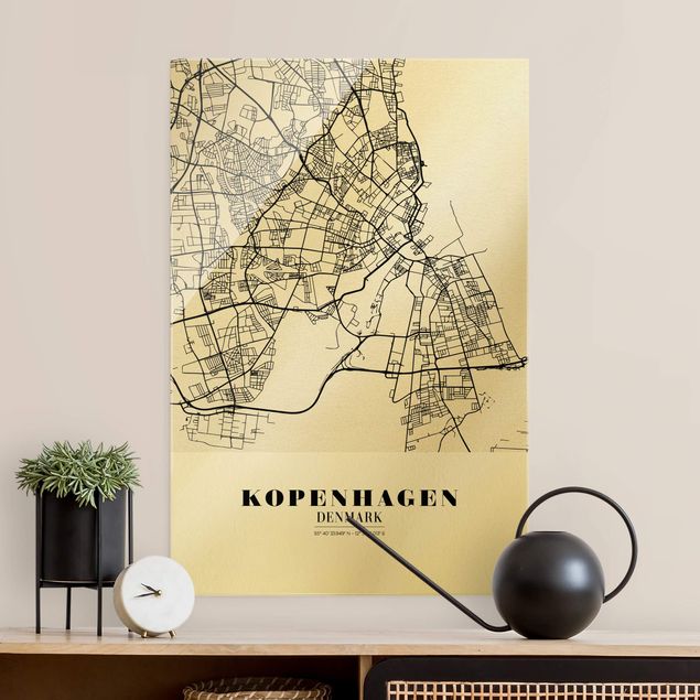 Glass prints black and white Copenhagen City Map - Classic