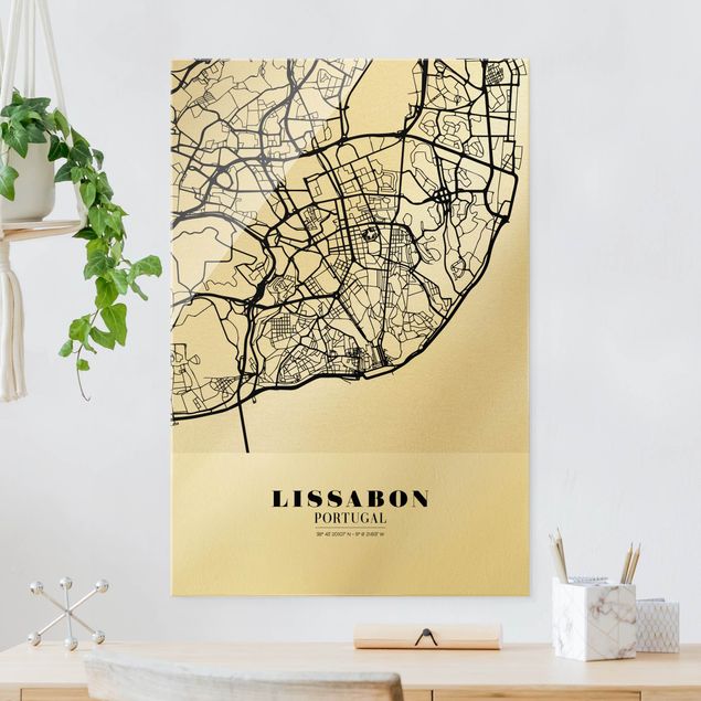 Glass prints architecture and skylines Lisbon City Map - Classic