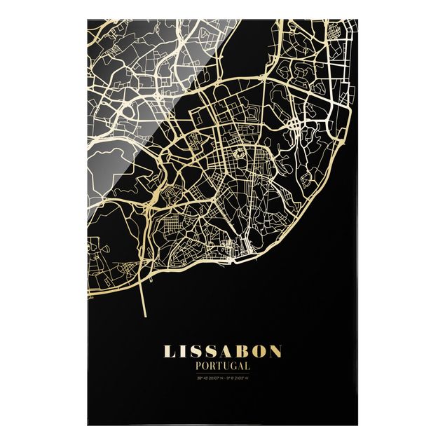 Black and white art Lisbon City Map - Classic Black