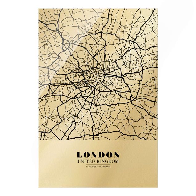 Glass prints black and white London City Map - Classic