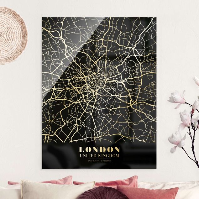 Glass prints London London City Map - Classic Black