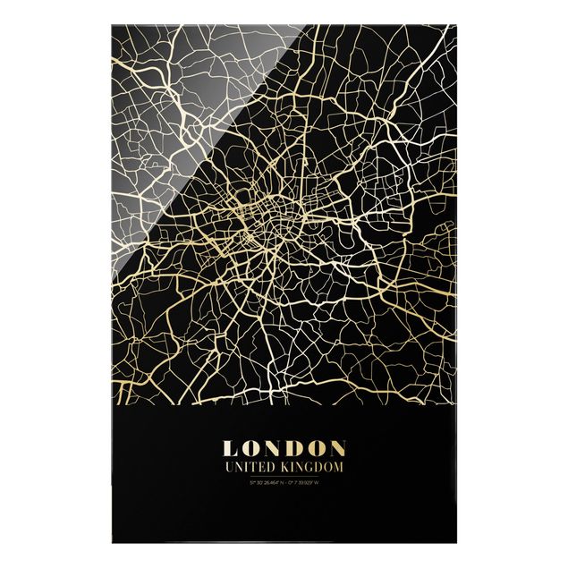 Glass prints black and white London City Map - Classic Black