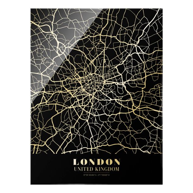 Glass prints black and white London City Map - Classic Black