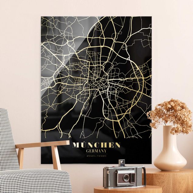 Glass prints architecture and skylines Munich City Map - Classic Black