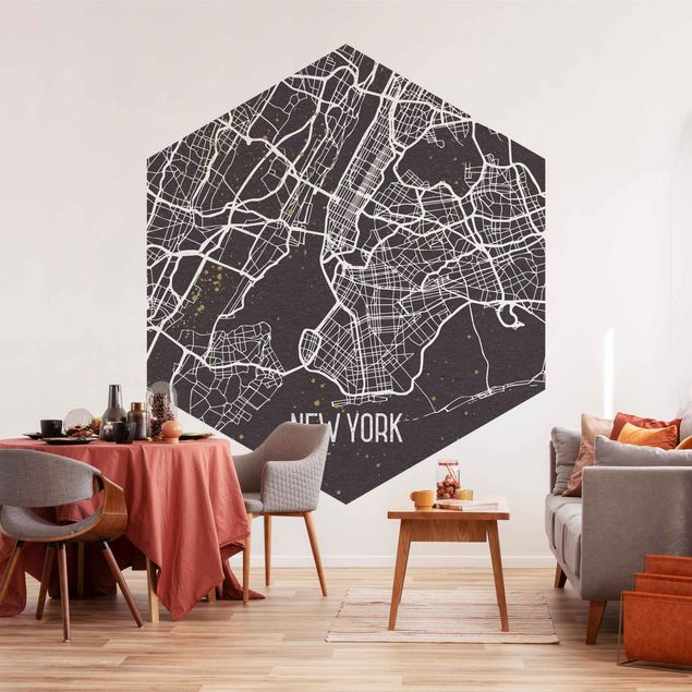 Wallpapers black and white City Map New York- Retro