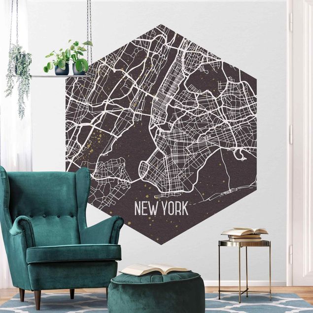 Retro wallpaper City Map New York- Retro