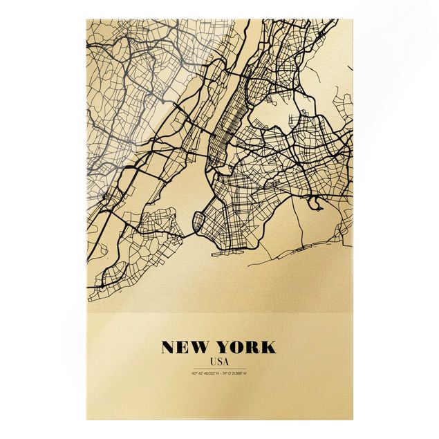 Glass prints black and white New York City Map - Classic