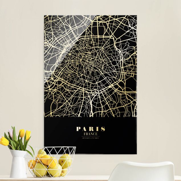 Glass prints Paris Paris City Map - Classic Black