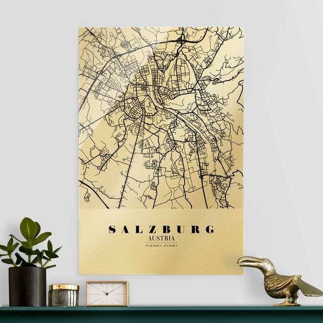 Glass prints architecture and skylines Salzburg City Map - Classic
