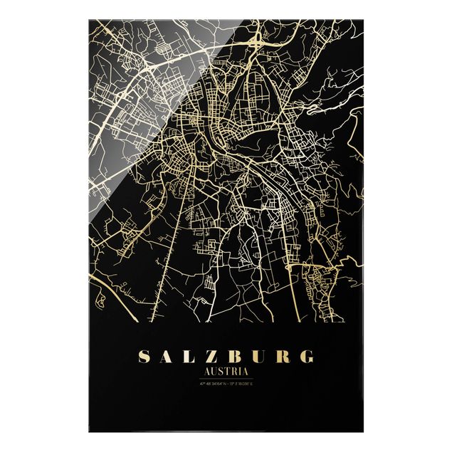 Prints black and white Salzburg City Map - Classic Black