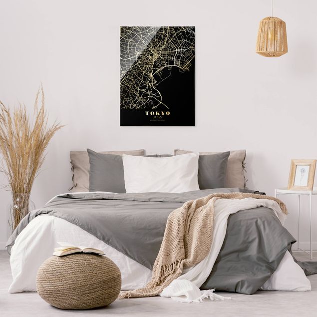Glass prints architecture and skylines Tokyo City Map - Classic Black