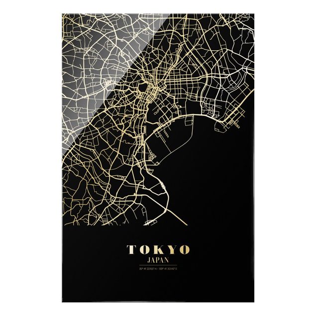 Glass prints black and white Tokyo City Map - Classic Black