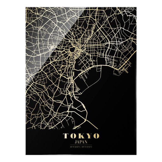 Glass prints black and white Tokyo City Map - Classic Black