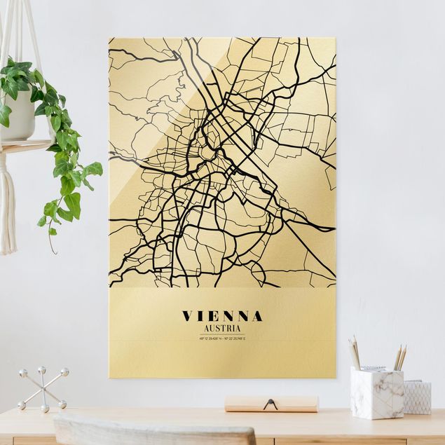 Glass prints architecture and skylines Vienna City Map - Classic