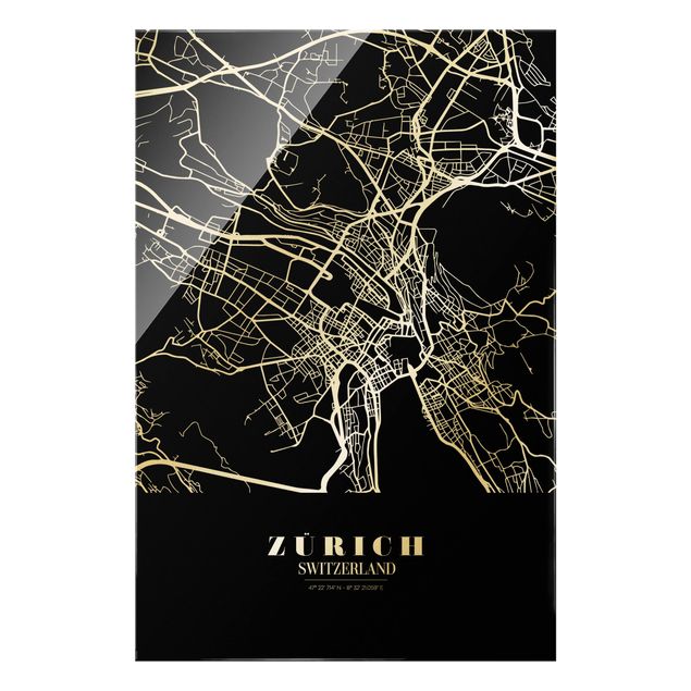 Black and white wall art Zurich City Map - Classic Black