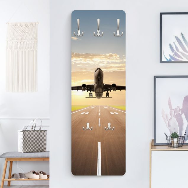 Wall mounted coat rack architecture and skylines Airplane Taking Off