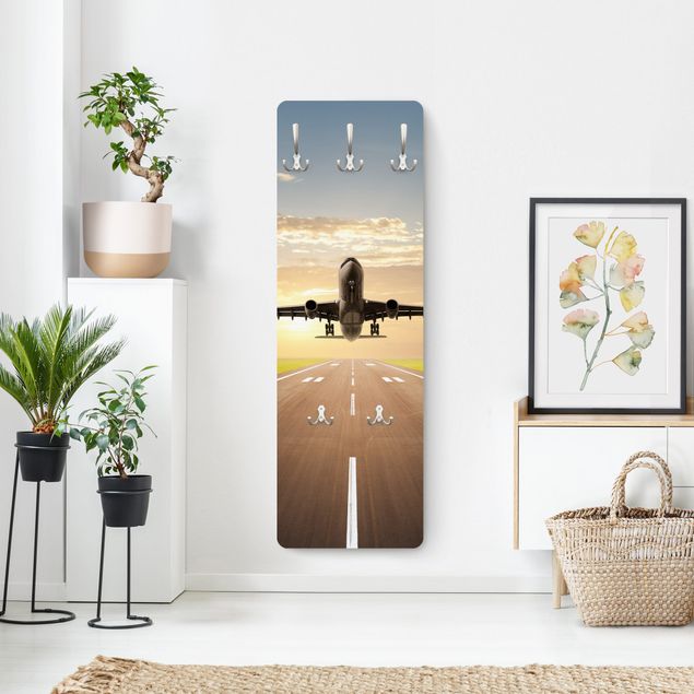 Wall mounted coat rack brown Airplane Taking Off