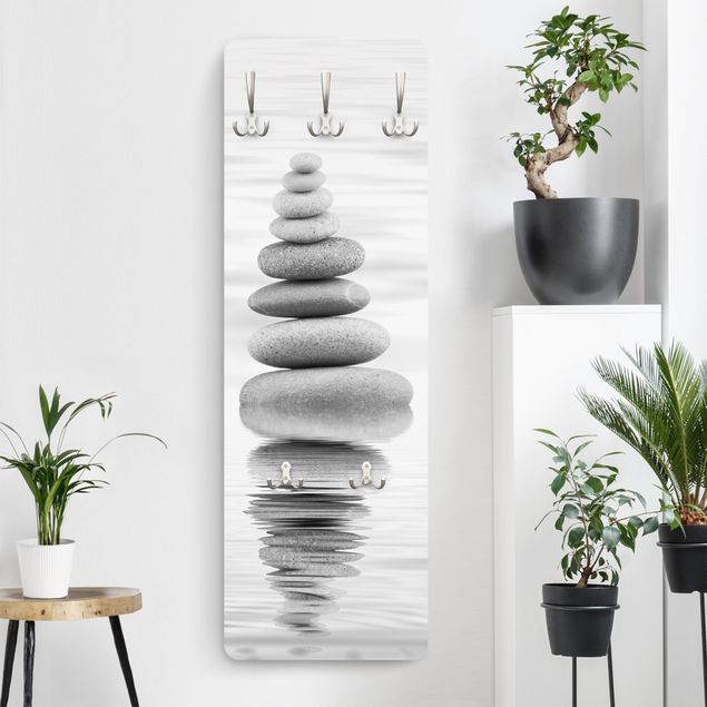 Wall mounted coat rack black and white Stone Tower In Water Black And White