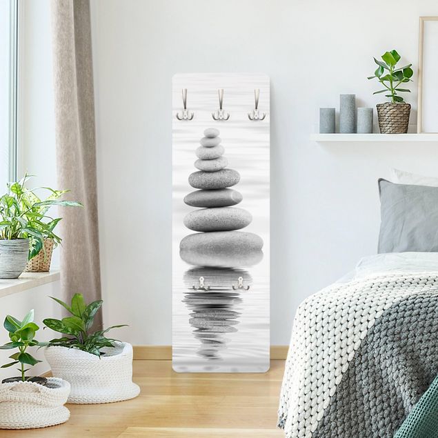 Wall mounted coat rack stone Stone Tower In Water Black And White