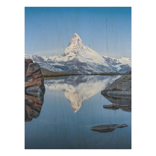 Wood prints landscape Stellisee Lake In Front Of The Matterhorn