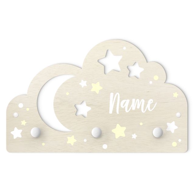 Wall coat rack Starry Cloud And Moon With Customised Name