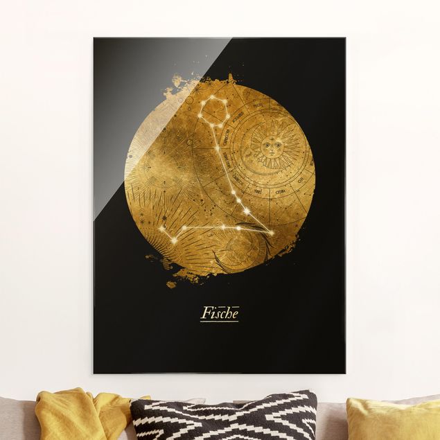 Prints fishes Zodiac Sign Pisces Gray Gold