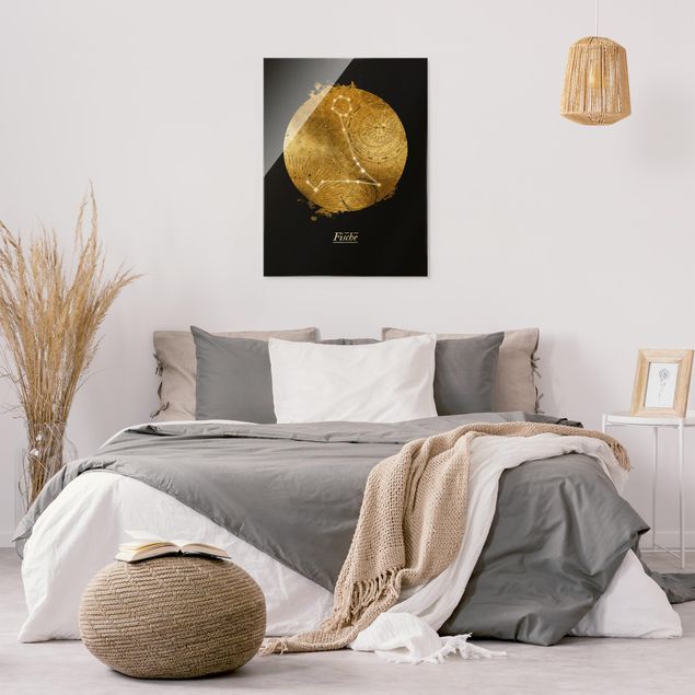 Modern art prints Zodiac Sign Pisces Gray Gold