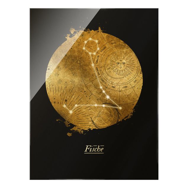 Prints Zodiac Sign Pisces Gray Gold