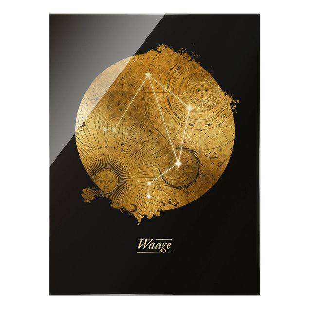 Glas Magnettafel Zodiac Sign Libra Gray Gold