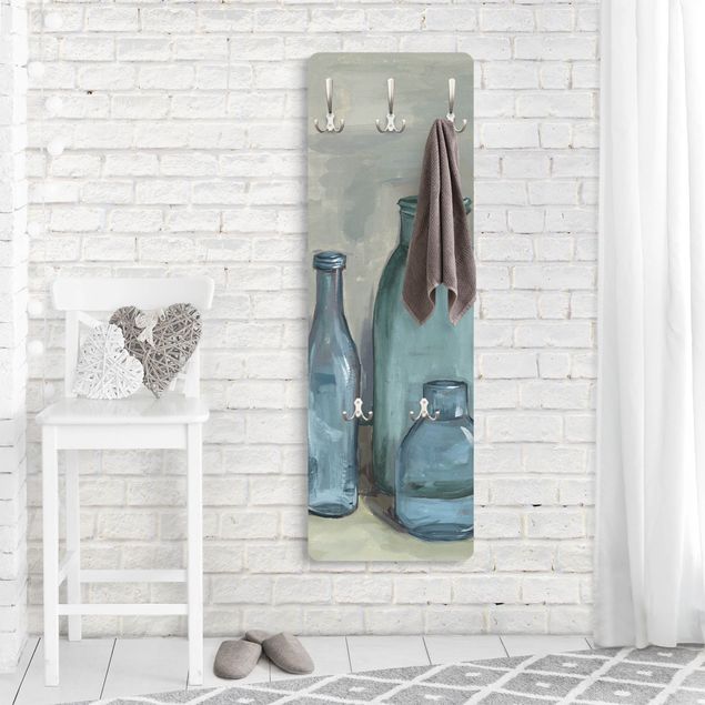 Wall mounted coat rack blue Still Life With Glass Bottles II