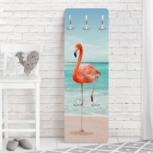 Wall mounted coat rack flower Beach With Flamingo